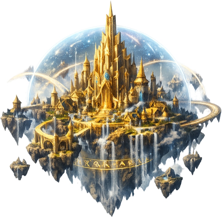 The golden city of Asgard rising among the clouds